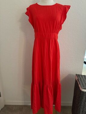 Cynthia Rowley Bold Red Linen Maxi Dress